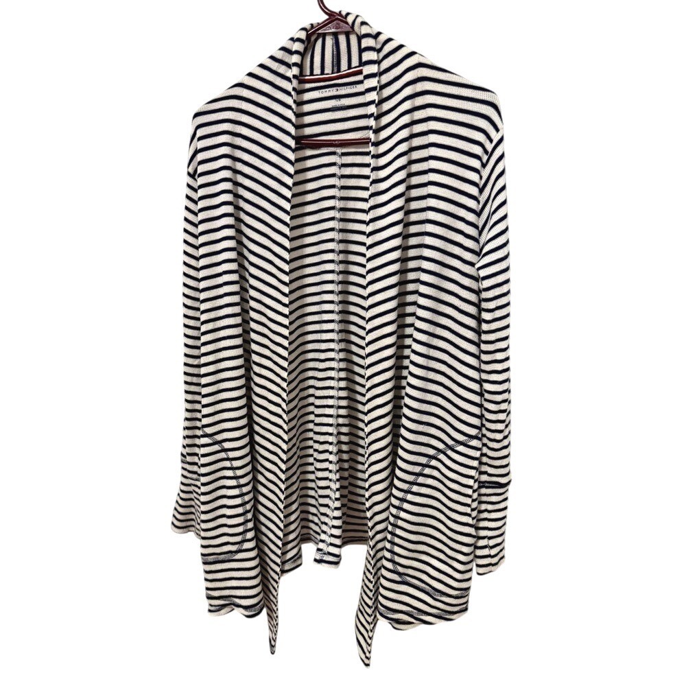 Tommy Hilfiger Navy and White Striped Cardigan Coastal Grandma‎